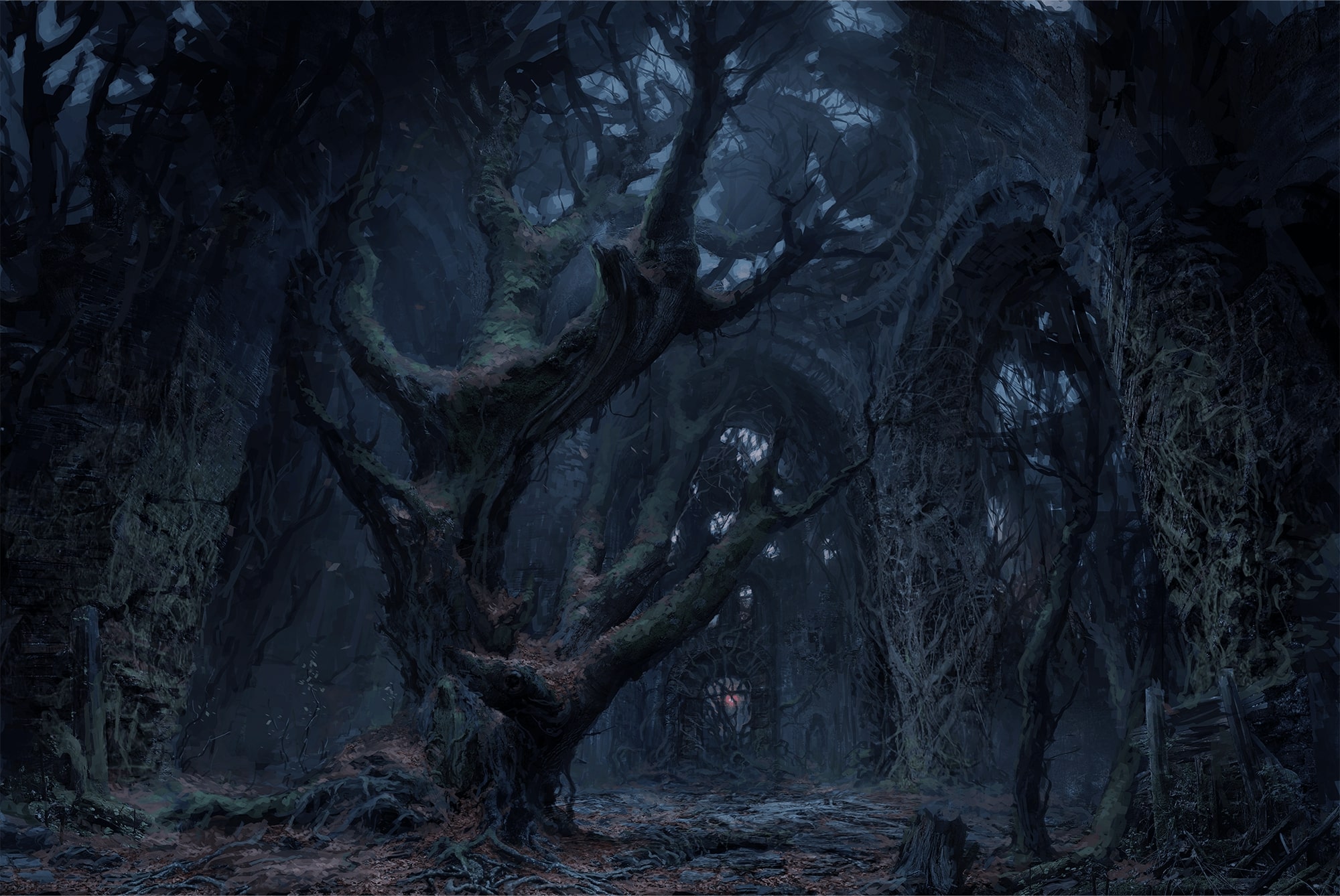 Inside the groves, even nature cannot stand against the clutch of corruption as the branches and leaves show little signs of life in the world of The Lords of the Fallen