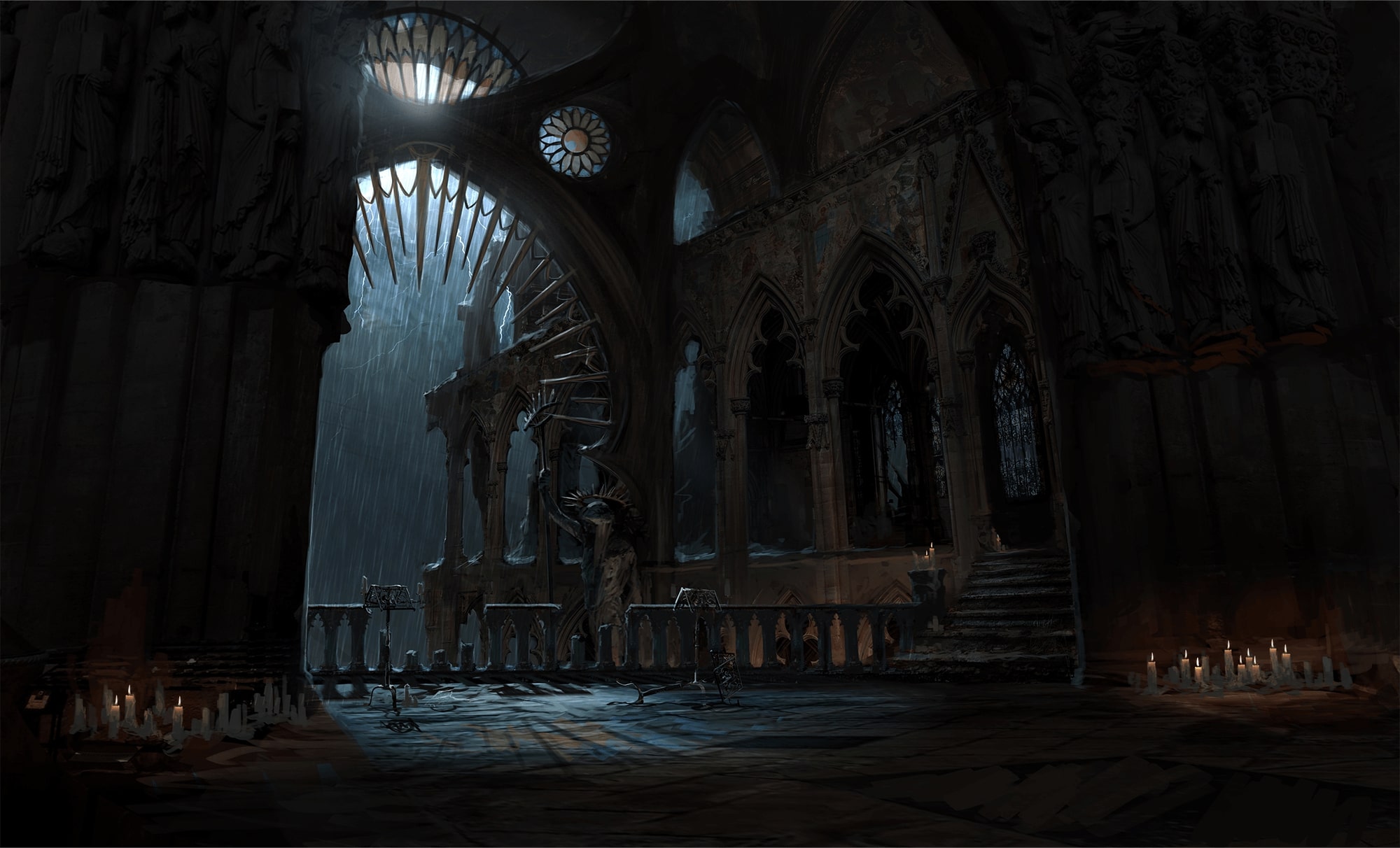 The expansive interior with an eery presence awaits the crusader in the world of The World of The Fallen